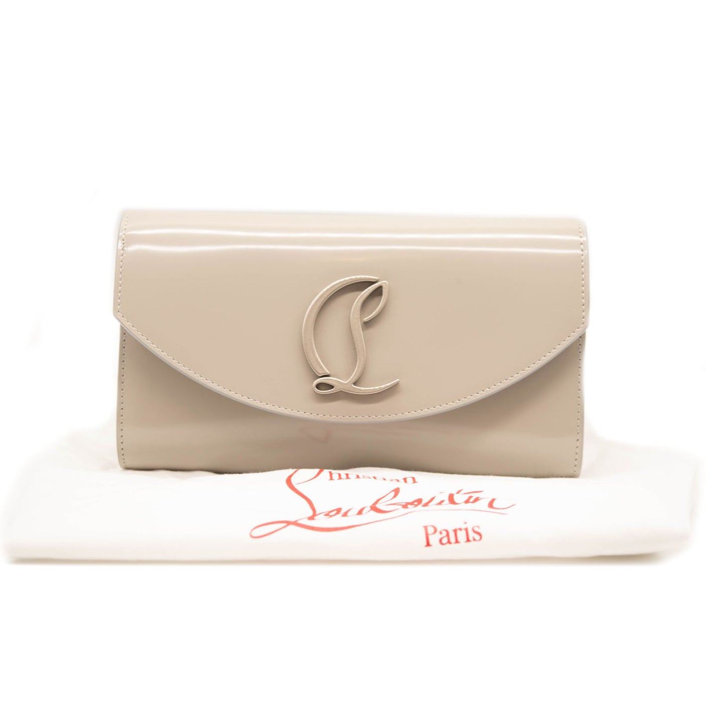 NEW $1200 Christian Louboutin Loubi54 Leather Wallet on a Chain Goose Grey