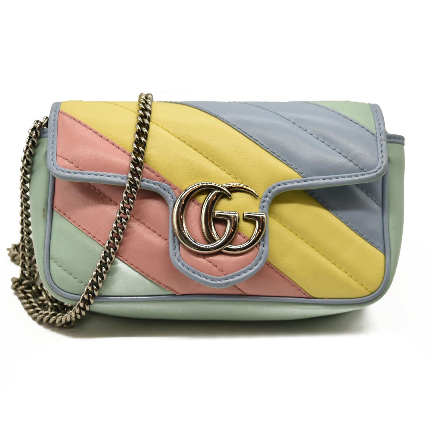 Gucci  Calfskin Matelasse Diagonal Super Mini GG Marmont Shoulder Bag Multicolor Pastel