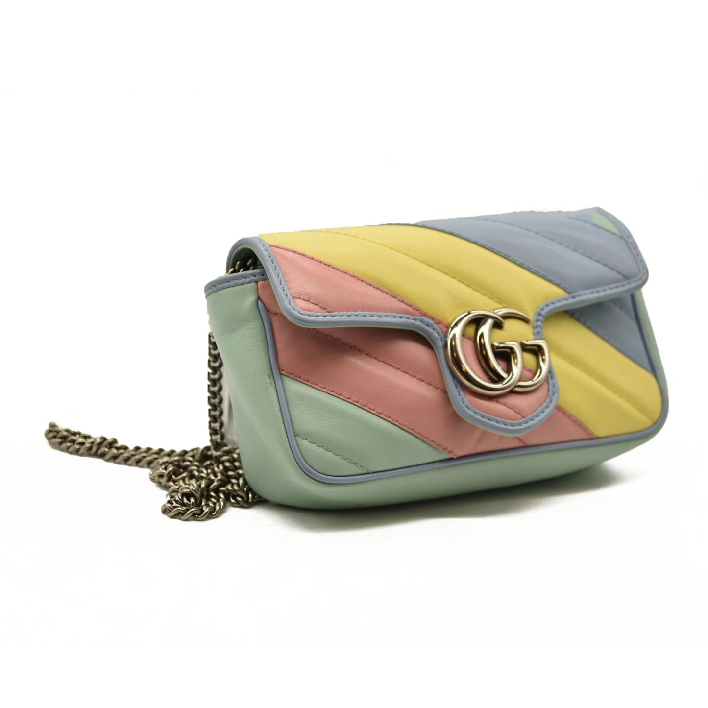 Gucci  Calfskin Matelasse Diagonal Super Mini GG Marmont Shoulder Bag Multicolor Pastel