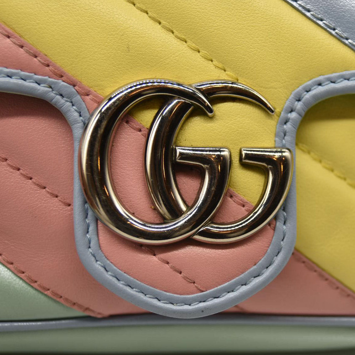 Gucci  Calfskin Matelasse Diagonal Super Mini GG Marmont Shoulder Bag Multicolor Pastel