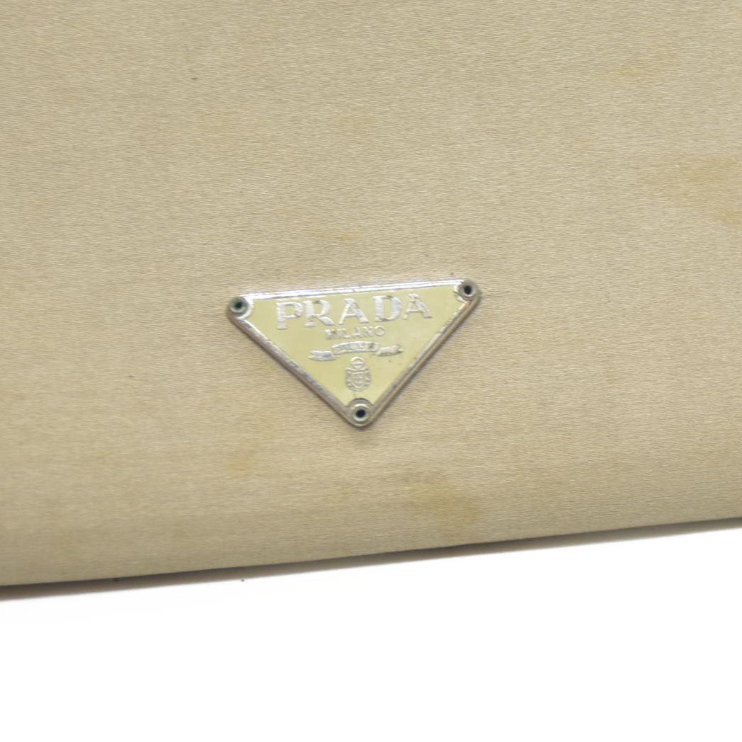 PRADA Logo Plate Nylon Trifold Wallet Beige