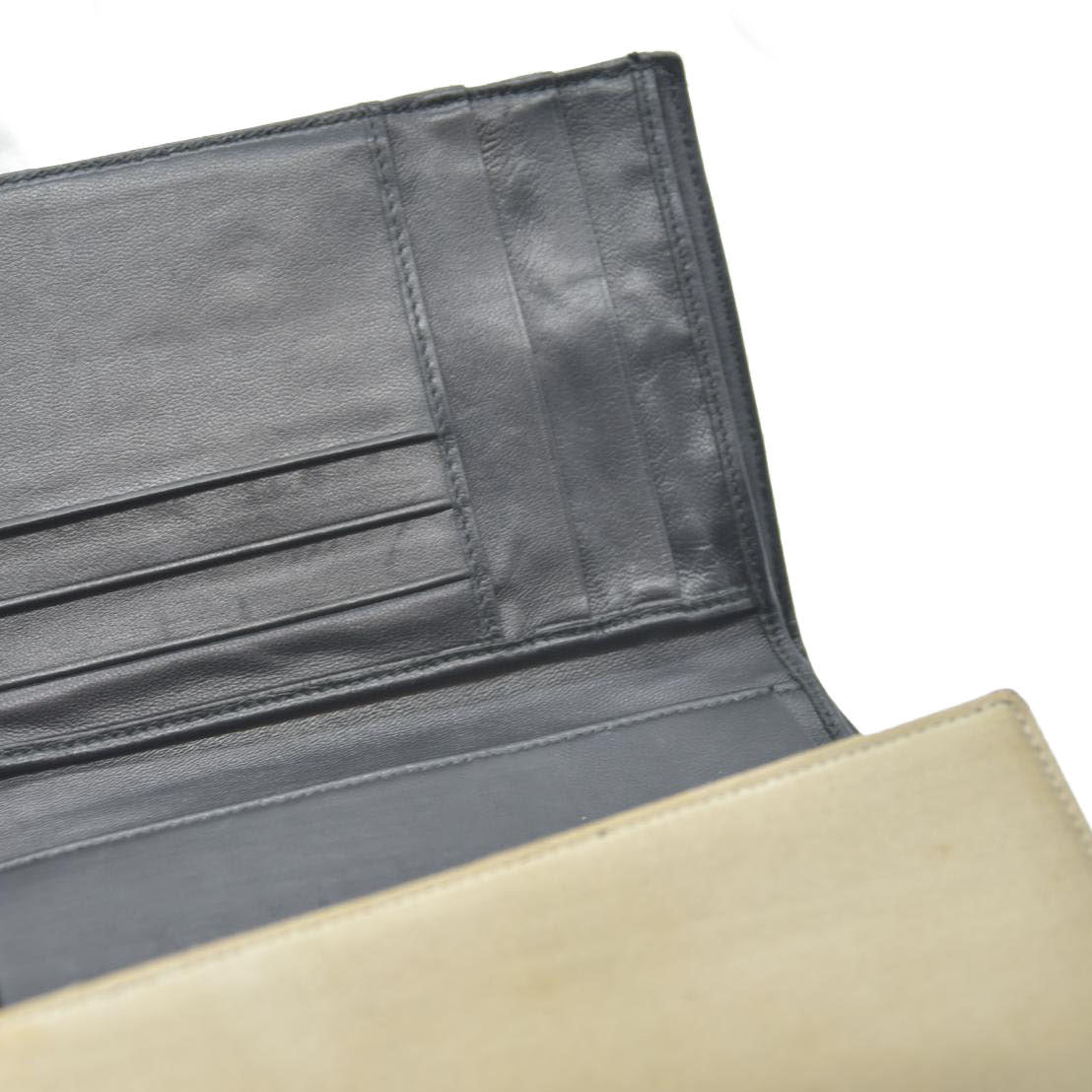 PRADA Logo Plate Nylon Trifold Wallet Beige