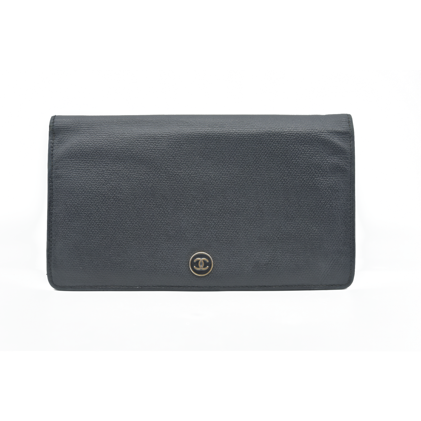 CHANEL CC Long Bifold Wallet Purse Leather Black