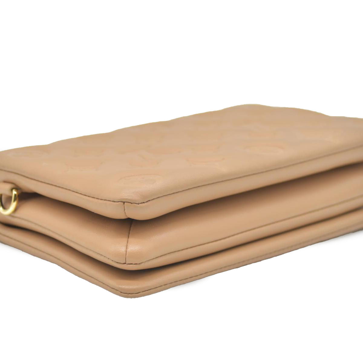 $3150 Louis Vuitton Lambskin Embossed Monogram Pochette Coussin Camel Color Transfer