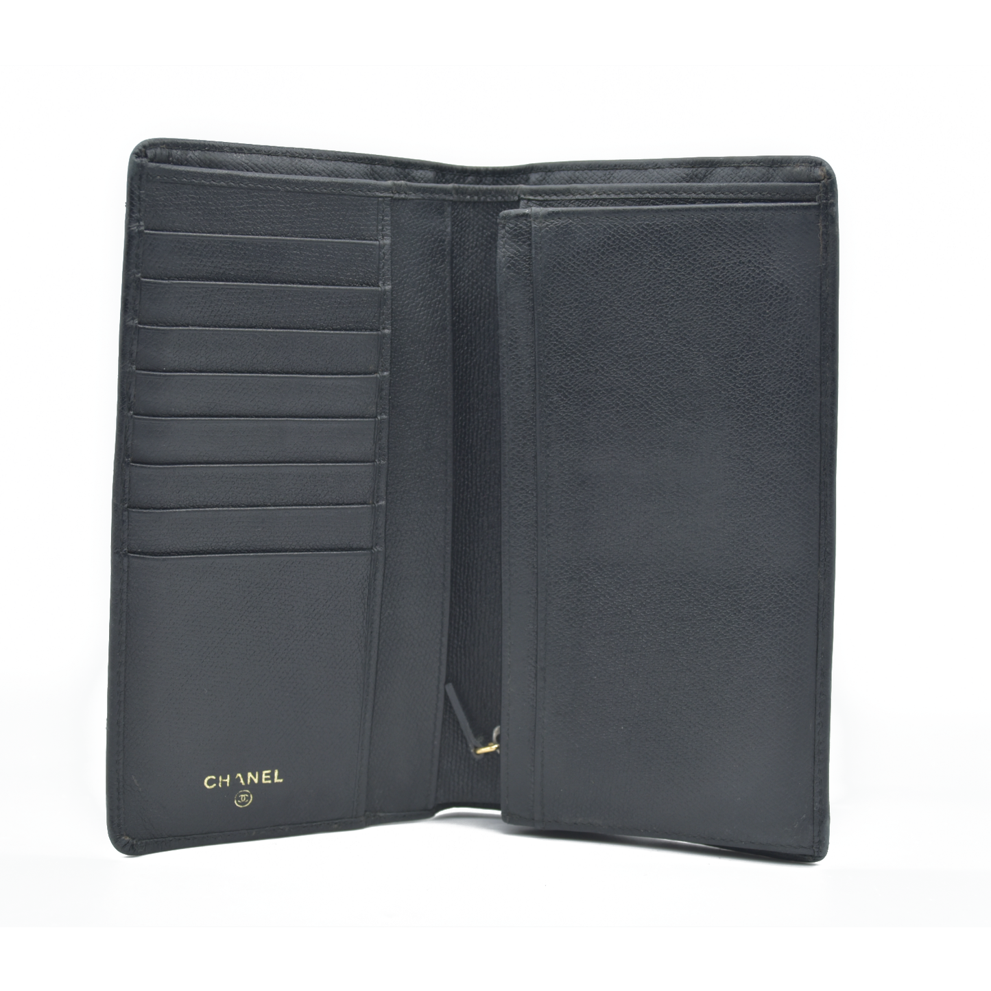 CHANEL CC Long Bifold Wallet Purse Leather Black