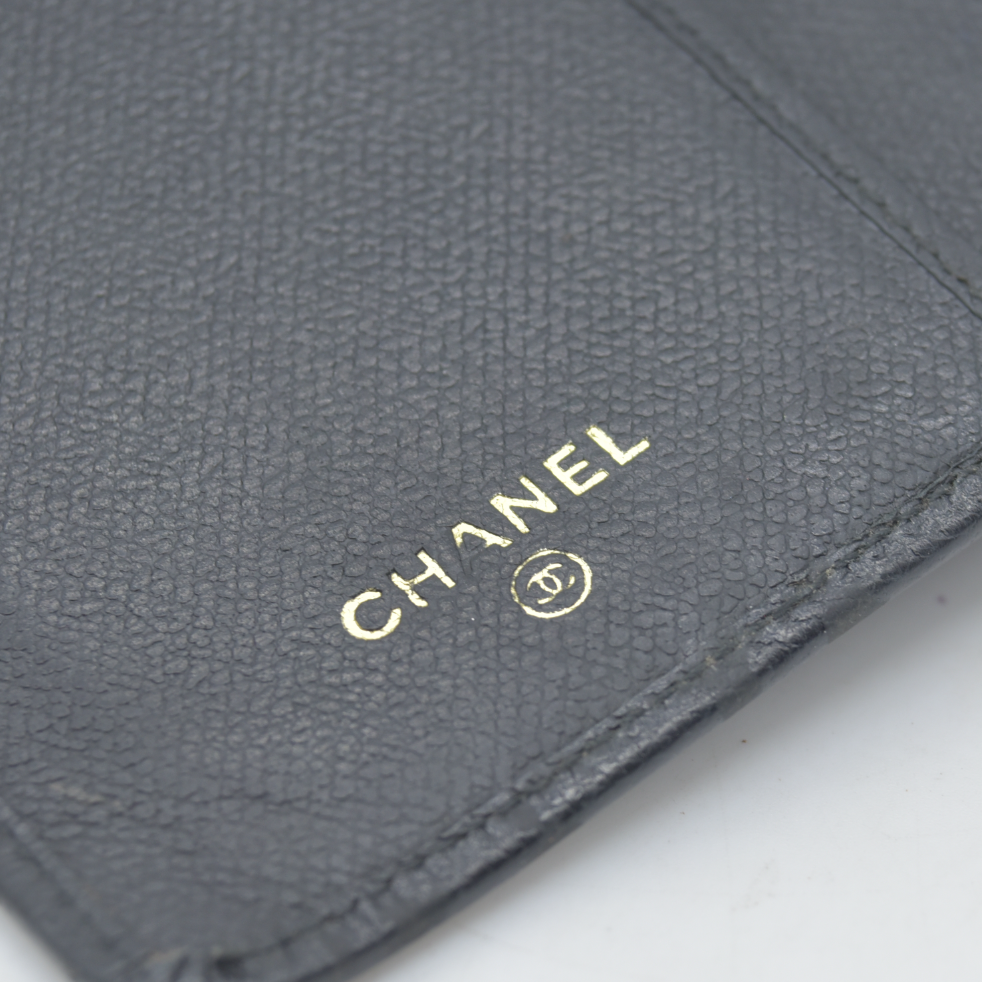 CHANEL CC Long Bifold Wallet Purse Leather Black