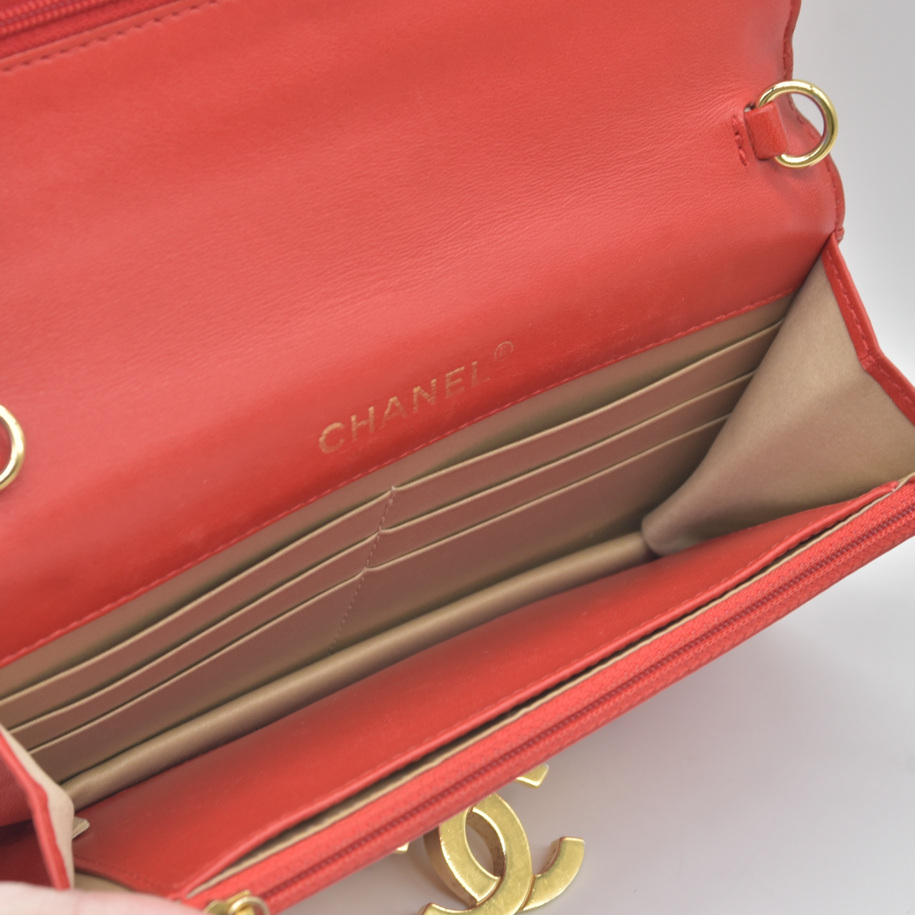 $3495 Chanel  Golden Class Wallet On Chain 2015 Red