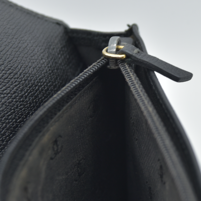CHANEL CC Long Bifold Wallet Purse Leather Black