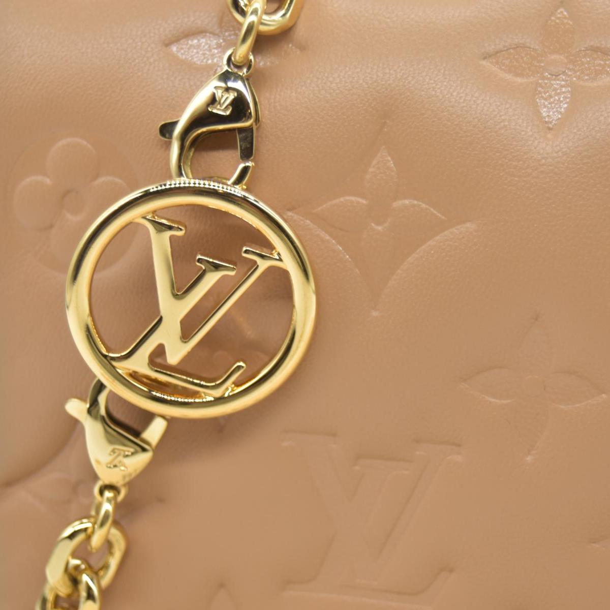 $3150 Louis Vuitton Lambskin Embossed Monogram Pochette Coussin Camel