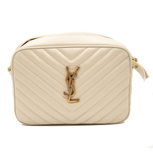 NEW SAINT LAURENT Tassel Missing Calfskin Matelasse Monogram Lou Camera Bag in Off White Cream