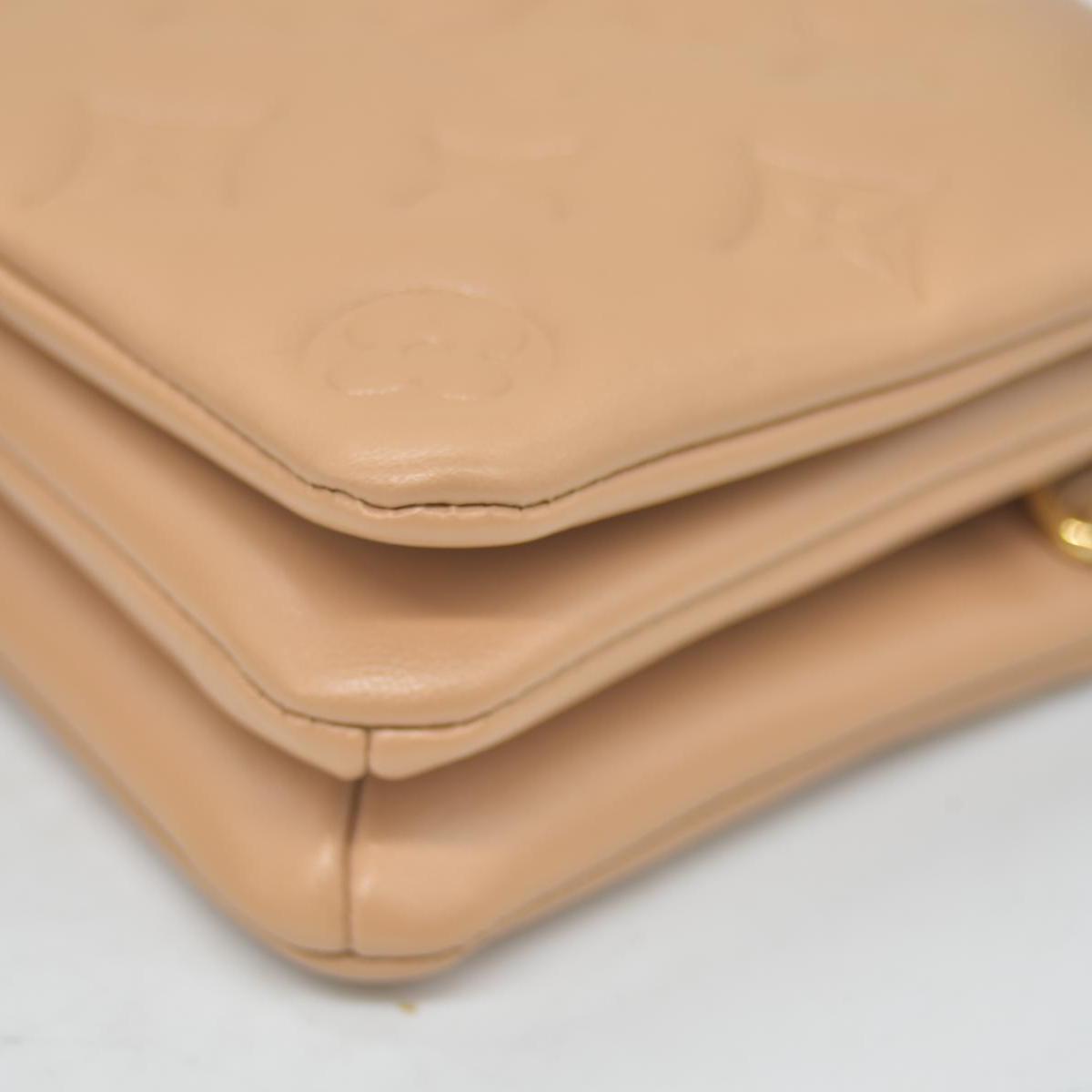 $3150 Louis Vuitton Lambskin Embossed Monogram Pochette Coussin Camel