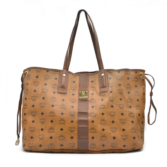 $740 MCM  Visetos Large Liz Reversible Shopper Tote Cognac