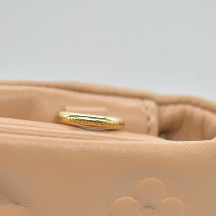 $3150 Louis Vuitton Lambskin Embossed Monogram Pochette Coussin Camel