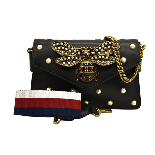 Gucci  Nappa Pearl Studded Mini Queen Margaret Broadway Shoulder Bag Black