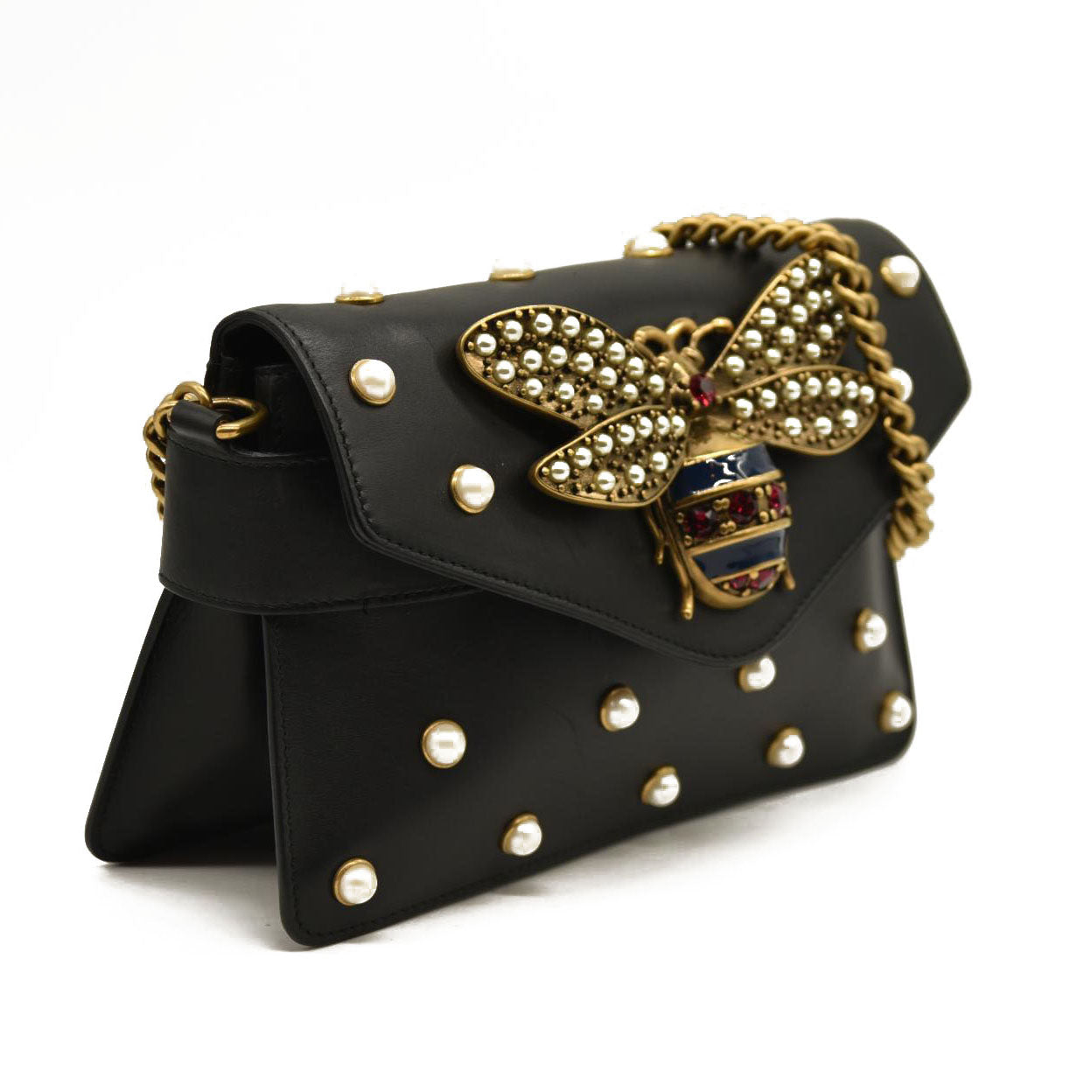 Gucci  Nappa Pearl Studded Mini Queen Margaret Broadway Shoulder Bag Black