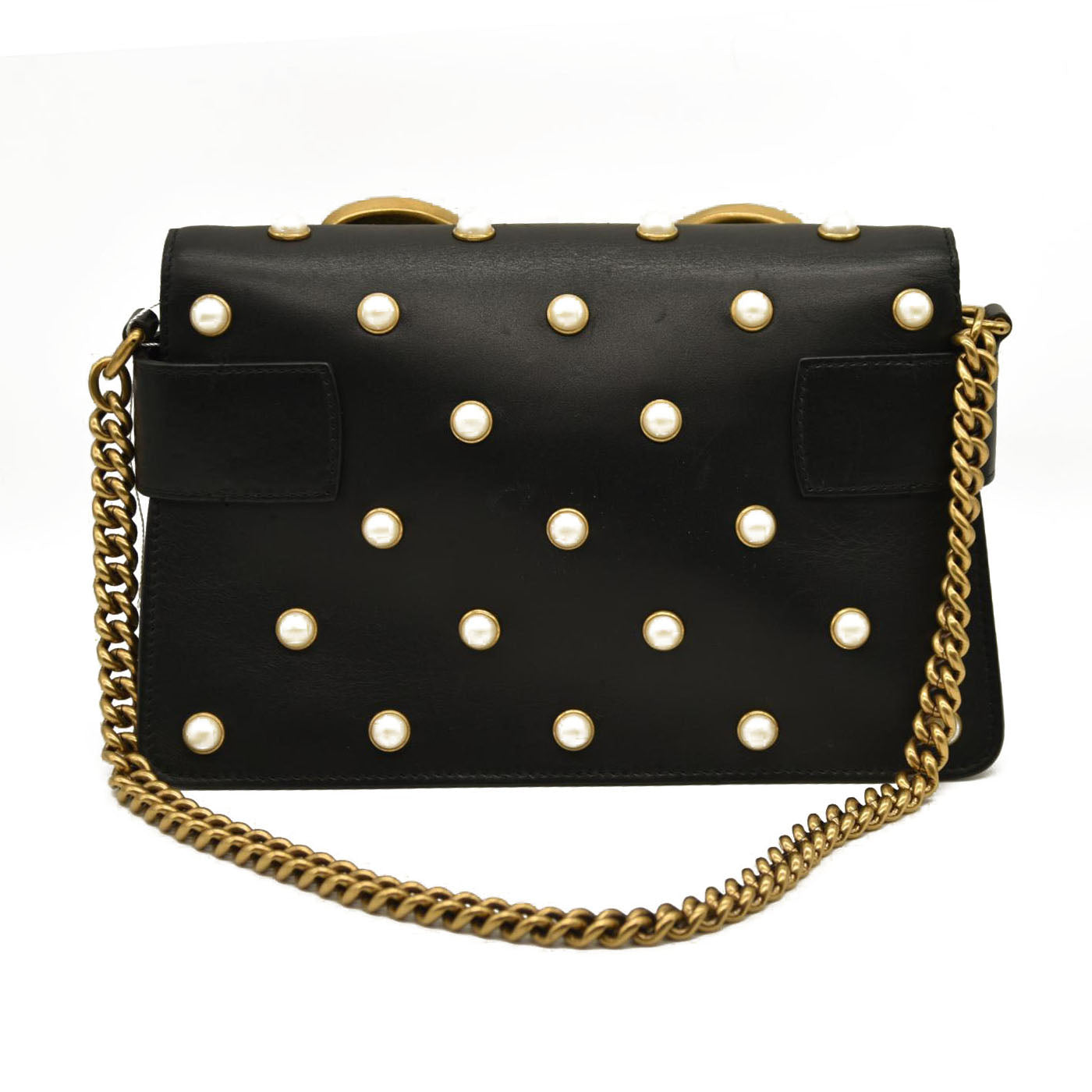 Gucci  Nappa Pearl Studded Mini Queen Margaret Broadway Shoulder Bag Black