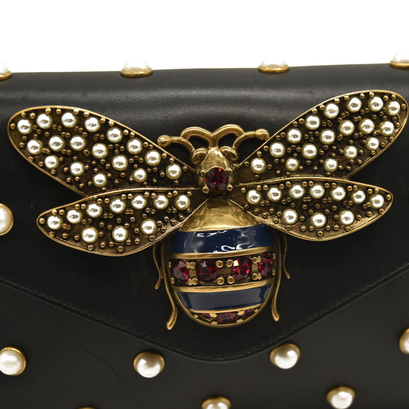 Gucci  Nappa Pearl Studded Mini Queen Margaret Broadway Shoulder Bag Black