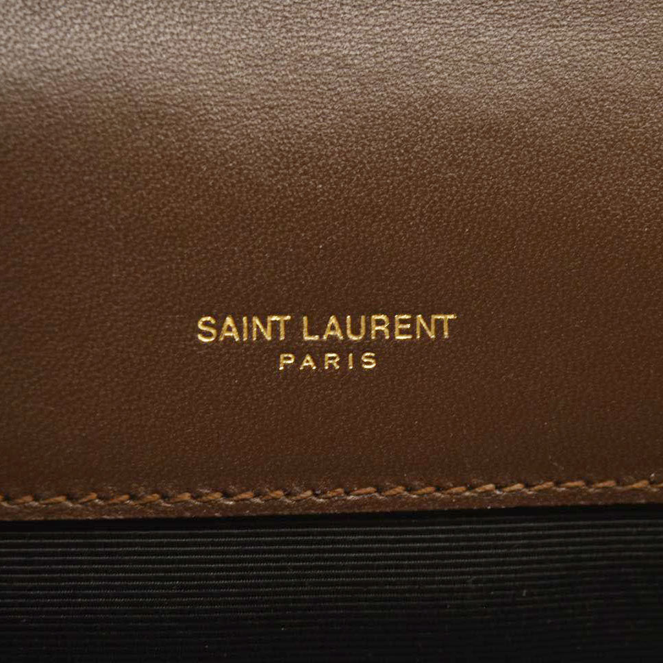 SAINT LAURENT  Suede Mixed Matelasse Triquilt Small Monogram Envelope Satchel Cinnamon