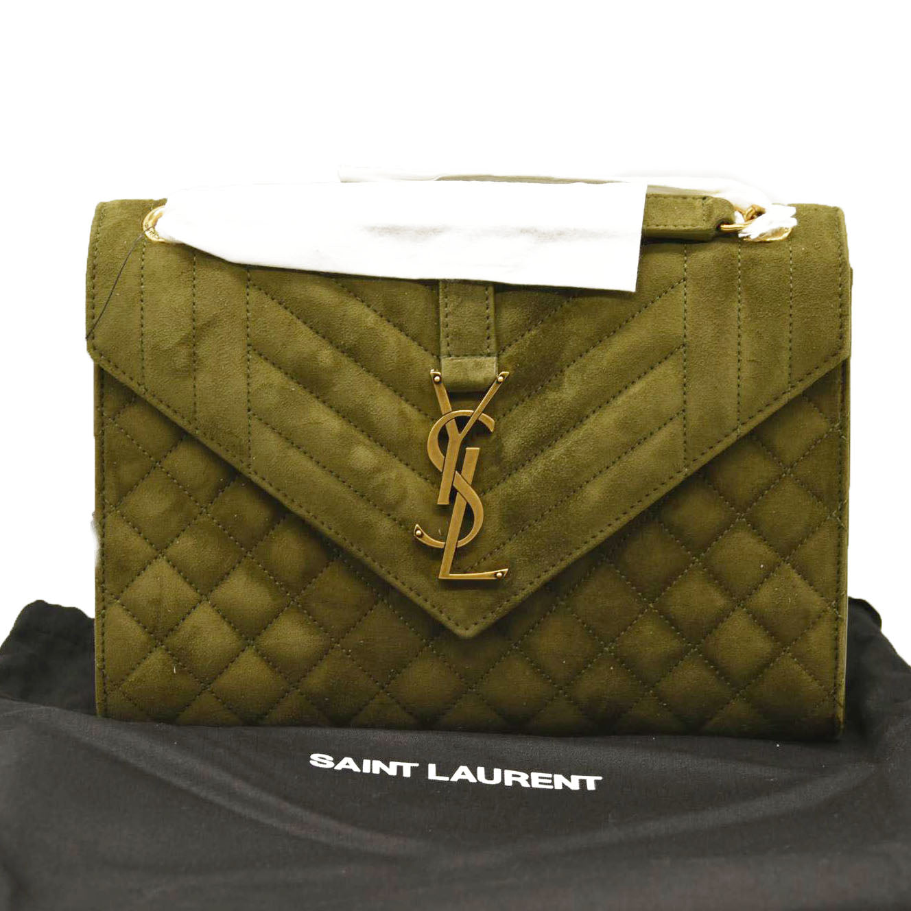 SAINT LAURENT  Suede Mixed Matelasse Triquilt Medium Loden Green