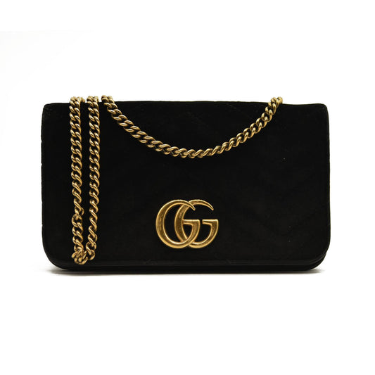 Gucci  Velvet Matelasse GG Marmont Mini Bag Black