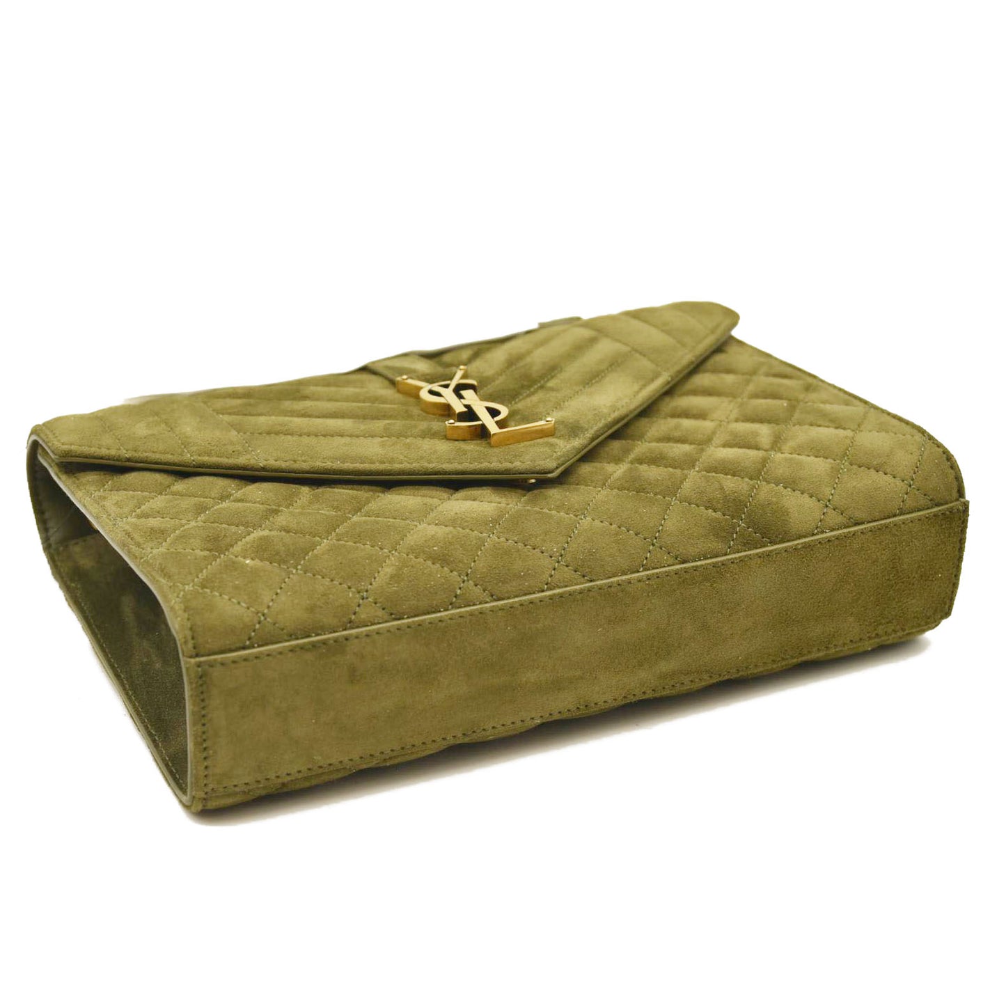 SAINT LAURENT  Suede Mixed Matelasse Triquilt Medium Loden Green