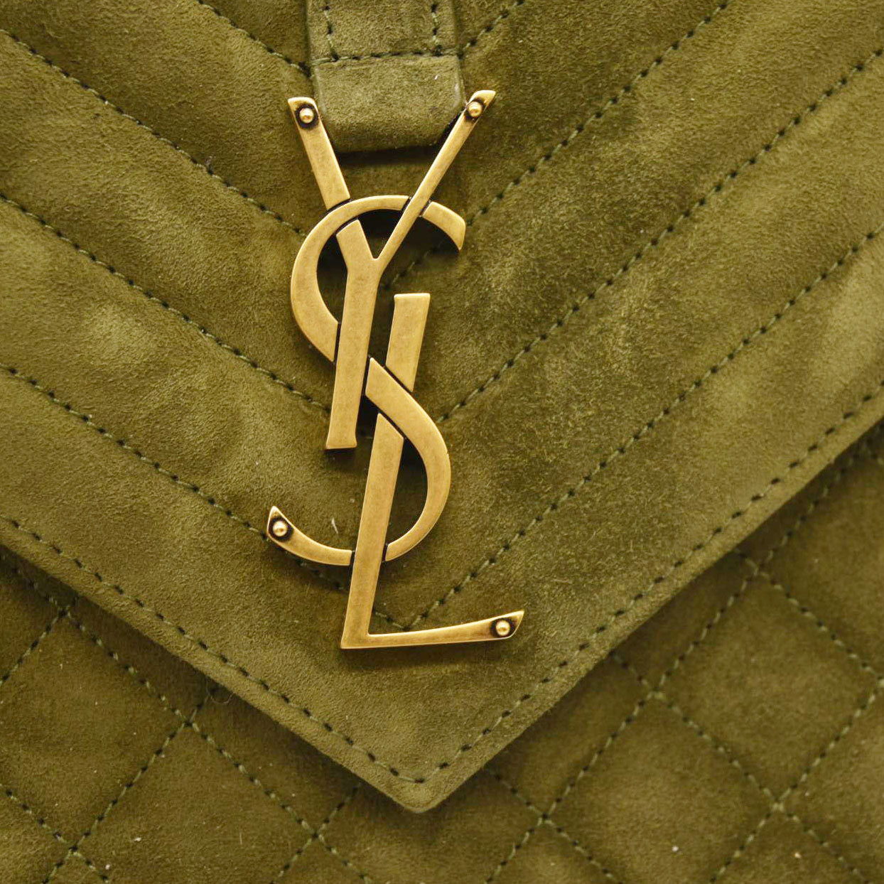 SAINT LAURENT  Suede Mixed Matelasse Triquilt Medium Loden Green