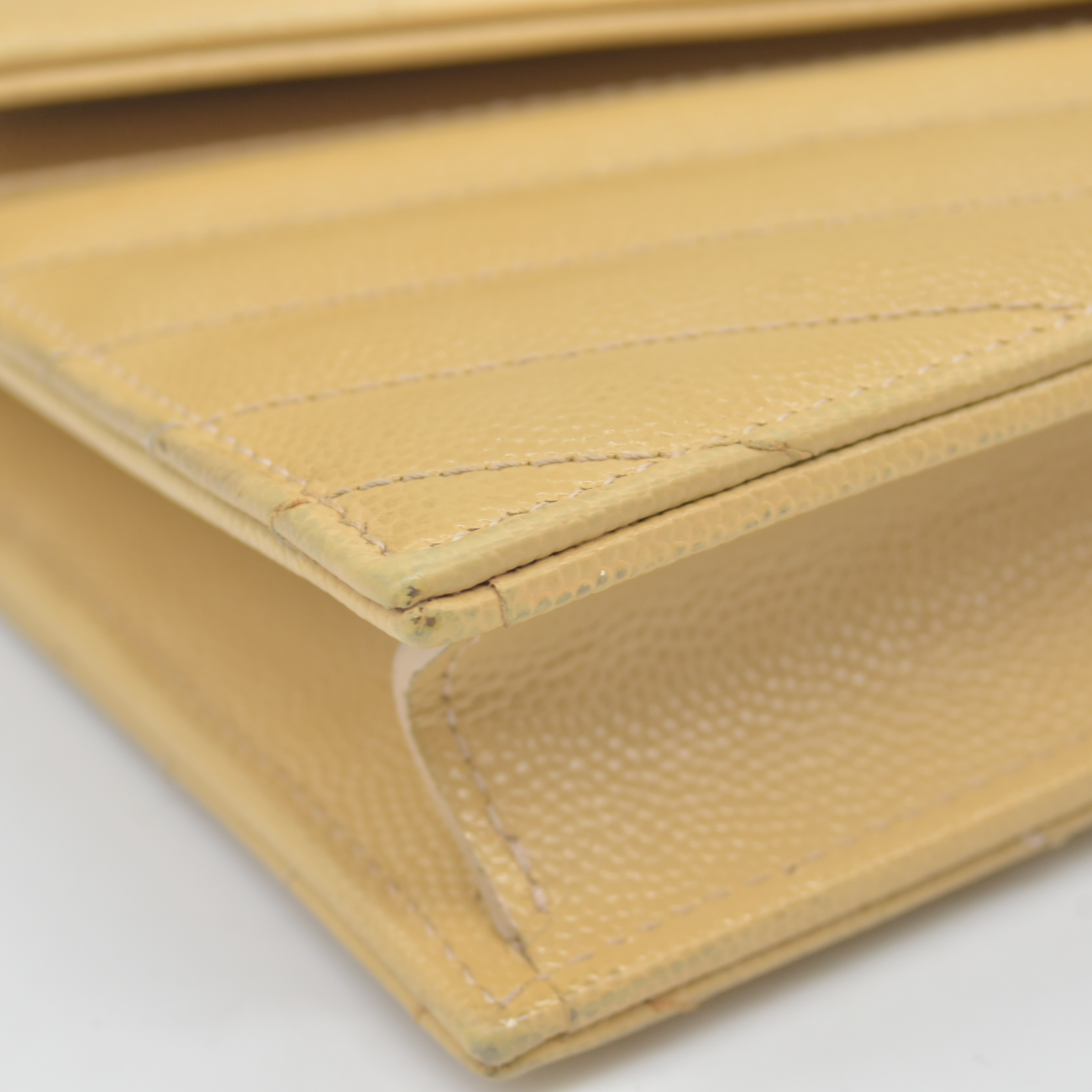 $1190 Saint Laurent Grain De Poudre Matelasse Chevron Monogram Envelope Chain Wallet Light Chartreuse