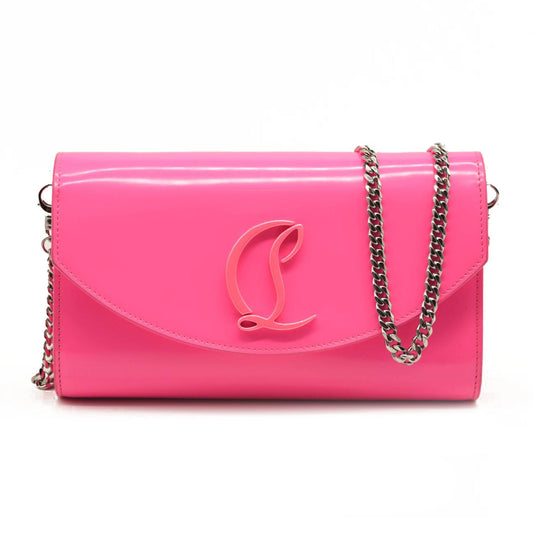 CHRISTIAN LOUBOUTIN LOUBI54 LEATHER WALLET ON A CHAIN FLUO PINK