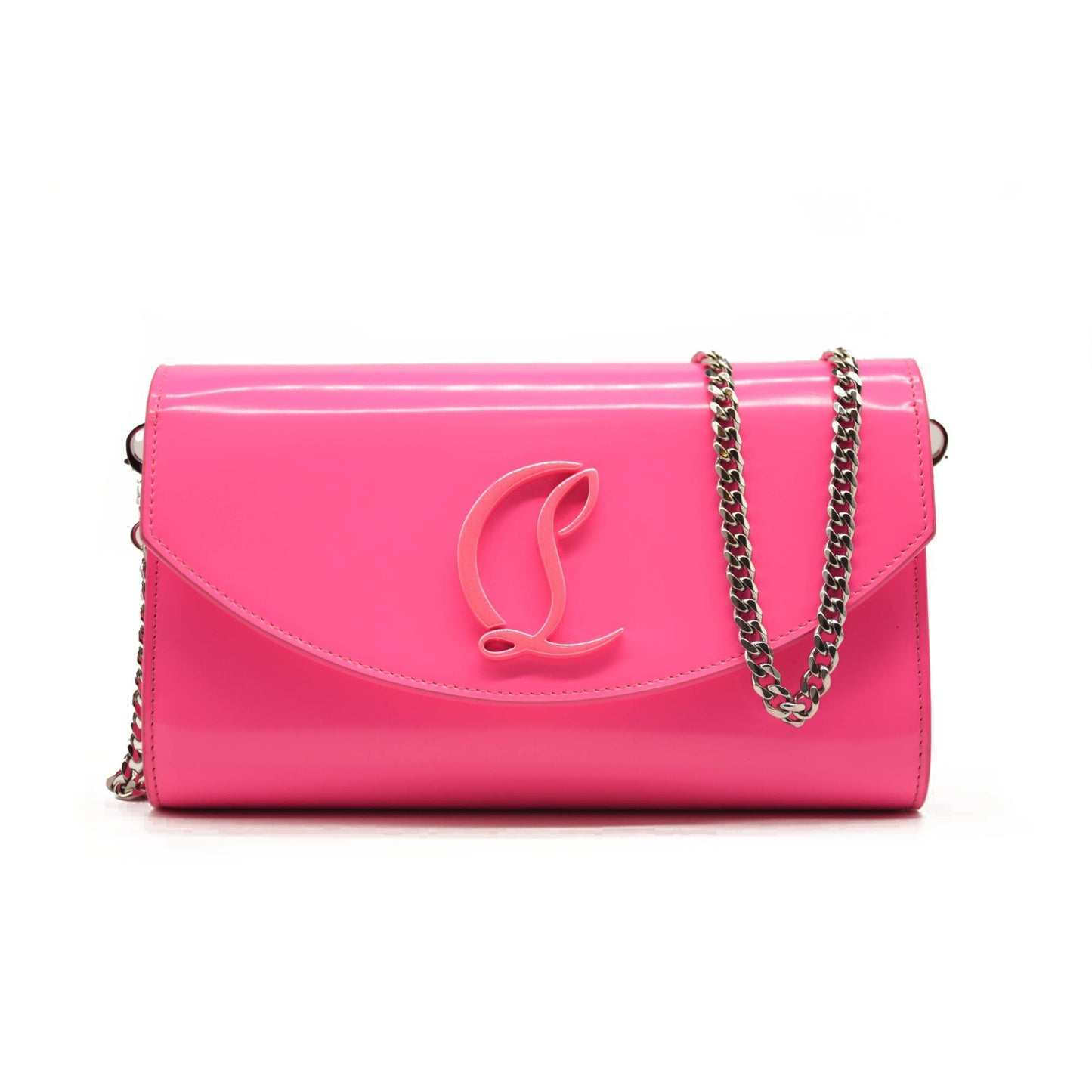 CHRISTIAN LOUBOUTIN LOUBI54 LEATHER WALLET ON A CHAIN FLUO PINK