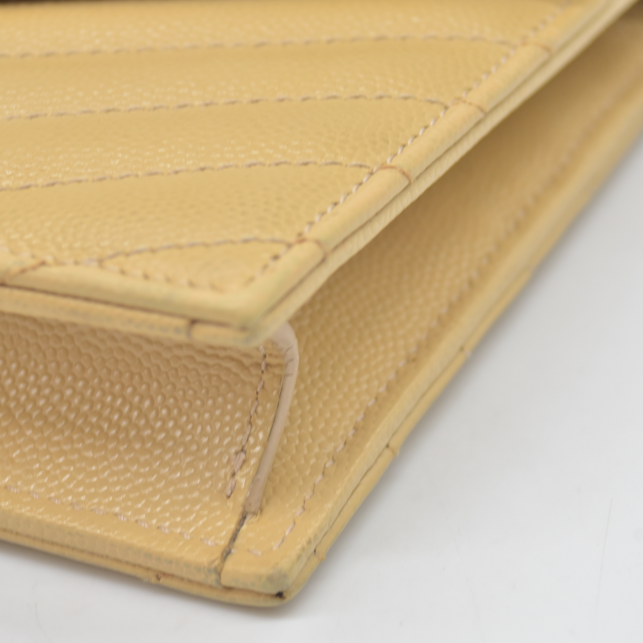 $1190 Saint Laurent Grain De Poudre Matelasse Chevron Monogram Envelope Chain Wallet Light Chartreuse