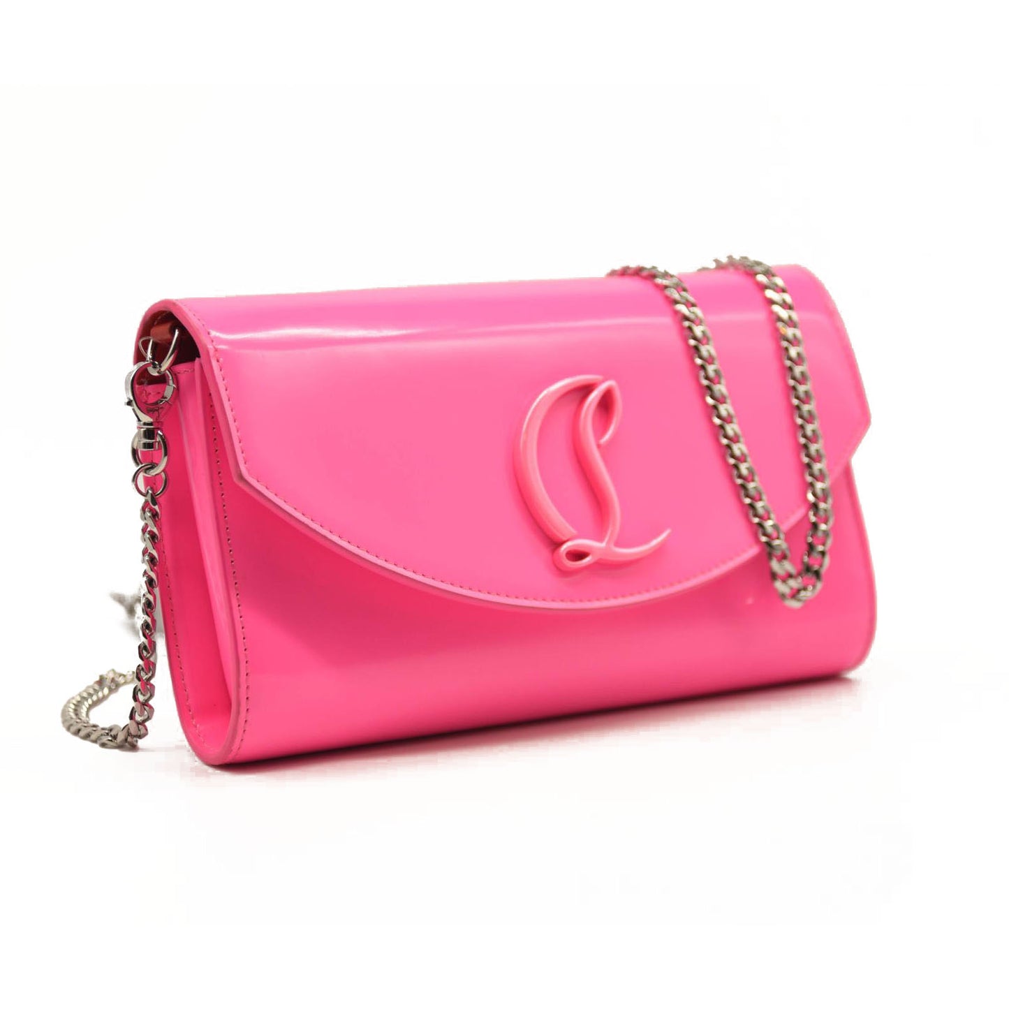 CHRISTIAN LOUBOUTIN LOUBI54 LEATHER WALLET ON A CHAIN FLUO PINK