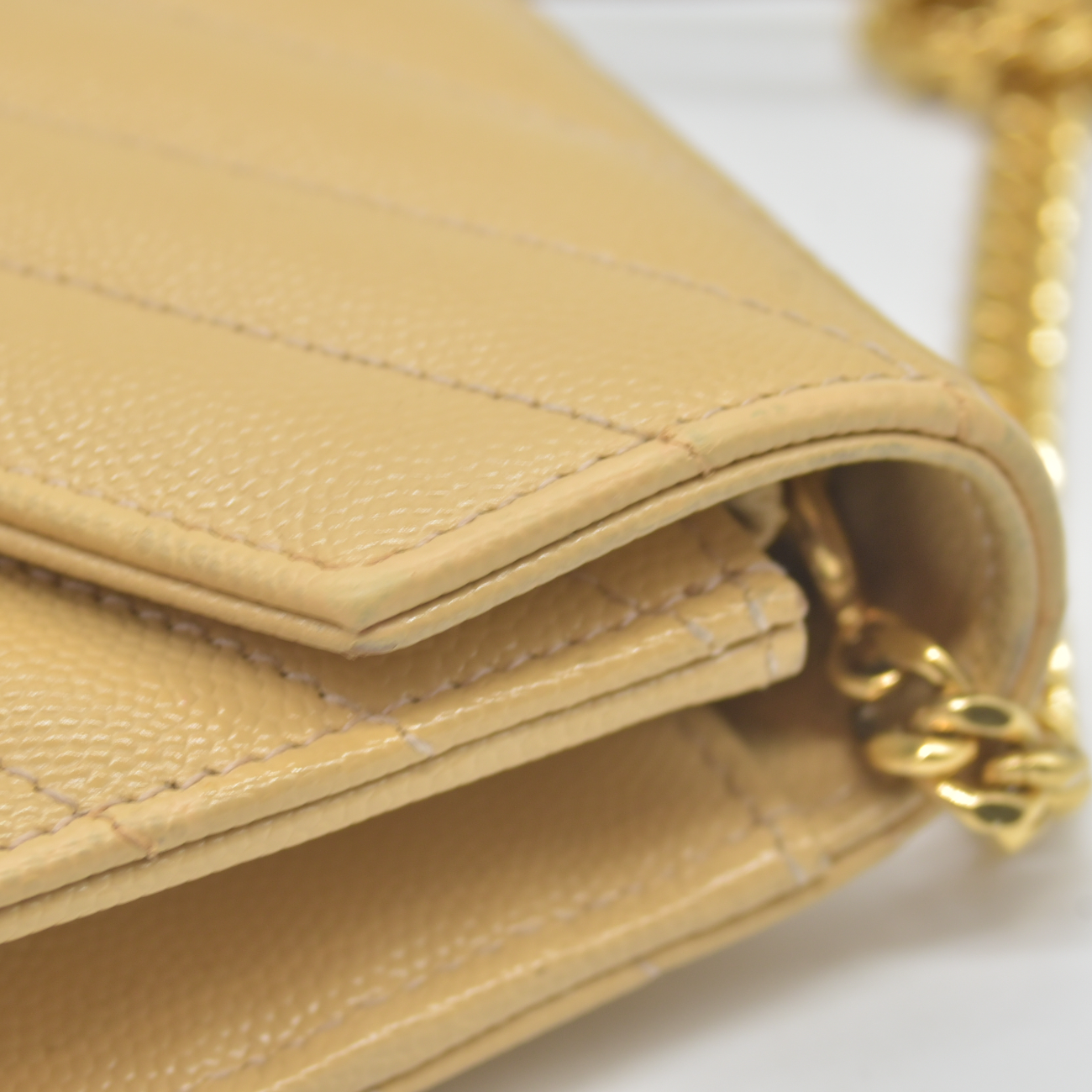 $1190 Saint Laurent Grain De Poudre Matelasse Chevron Monogram Envelope Chain Wallet Light Chartreuse