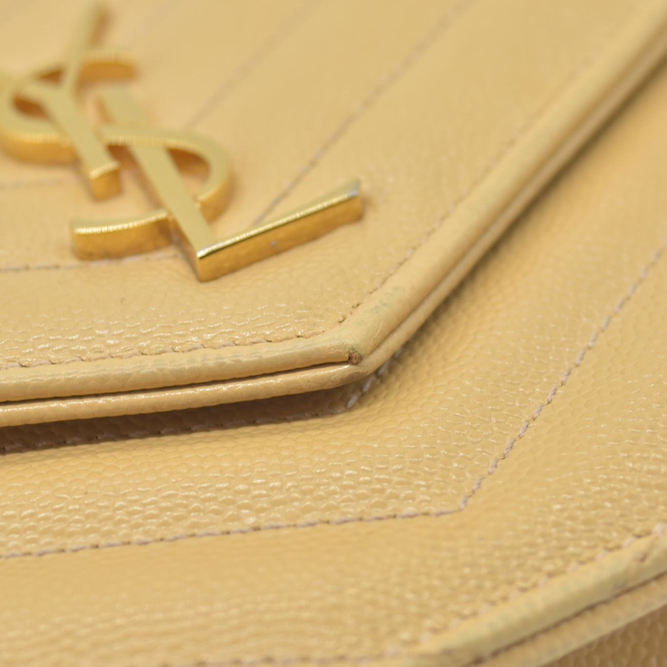 $1190 Saint Laurent Grain De Poudre Matelasse Chevron Monogram Envelope Chain Wallet Light Chartreuse