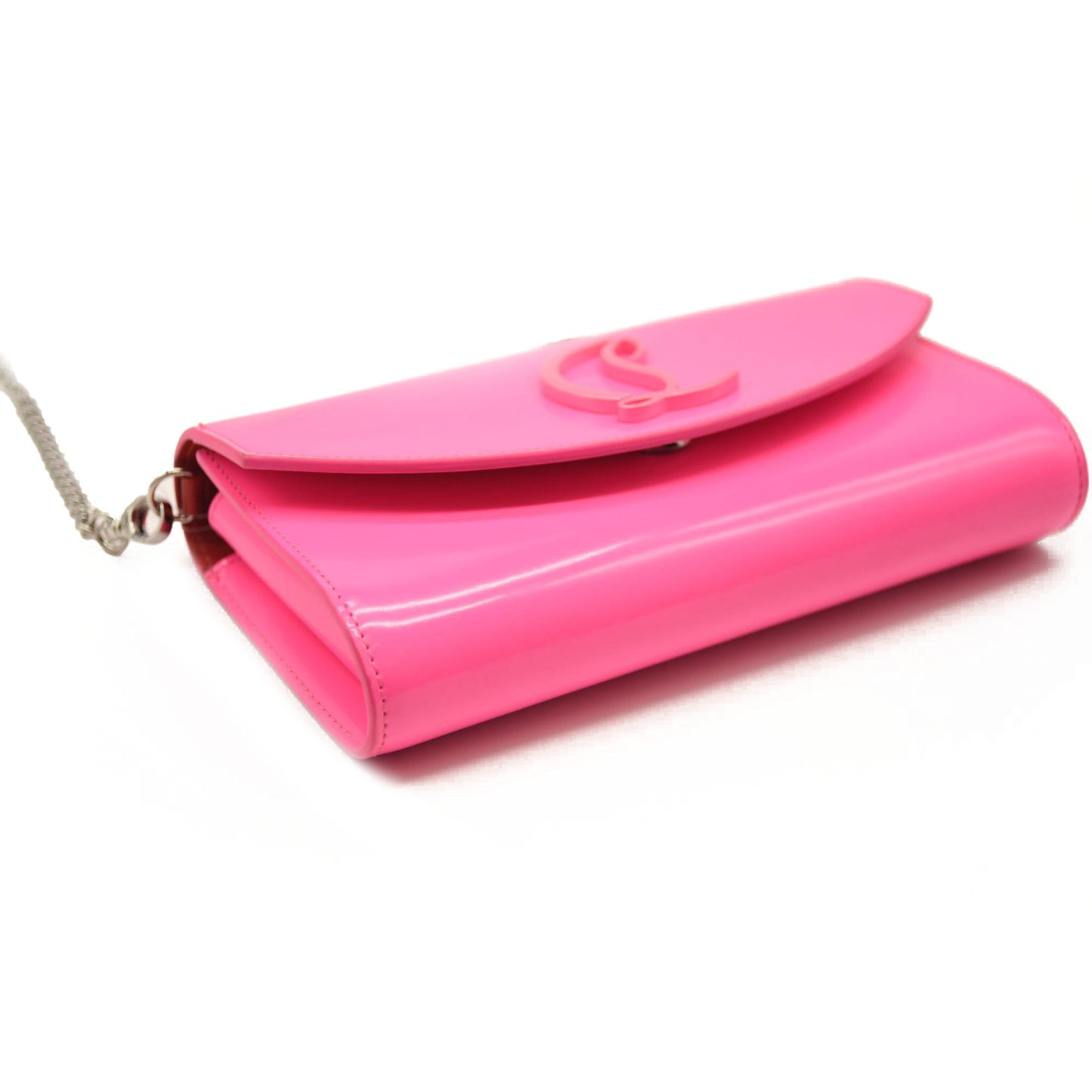 CHRISTIAN LOUBOUTIN LOUBI54 LEATHER WALLET ON A CHAIN FLUO PINK