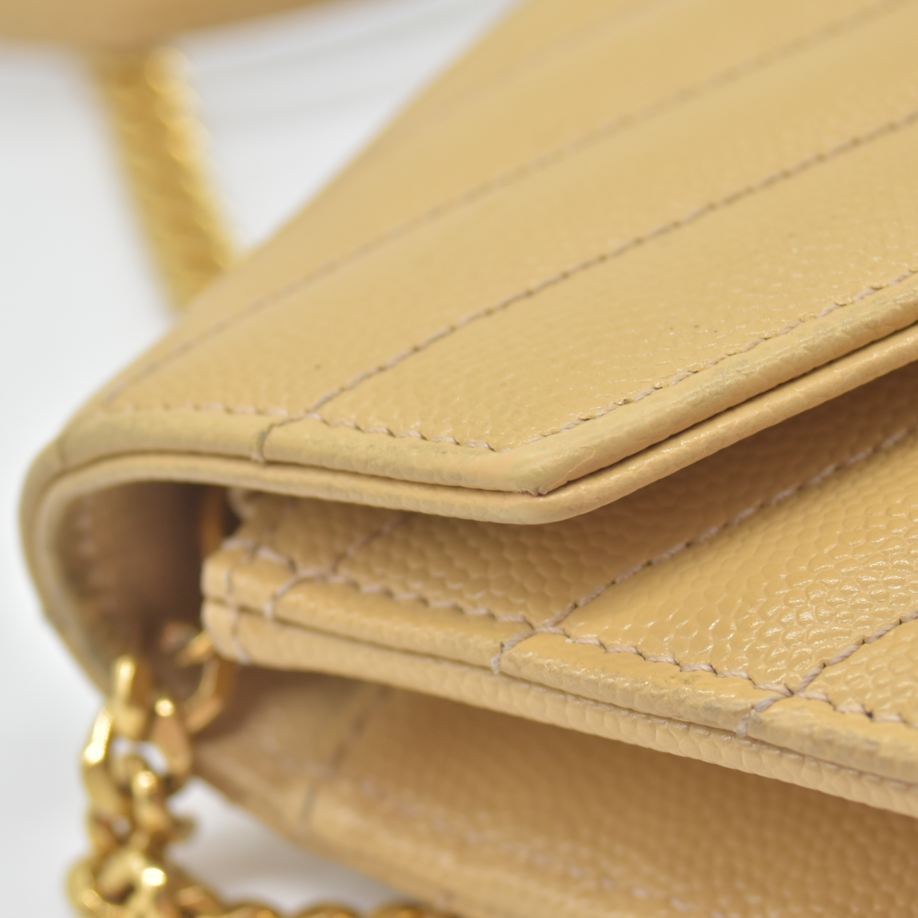 $1190 Saint Laurent Grain De Poudre Matelasse Chevron Monogram Envelope Chain Wallet Light Chartreuse