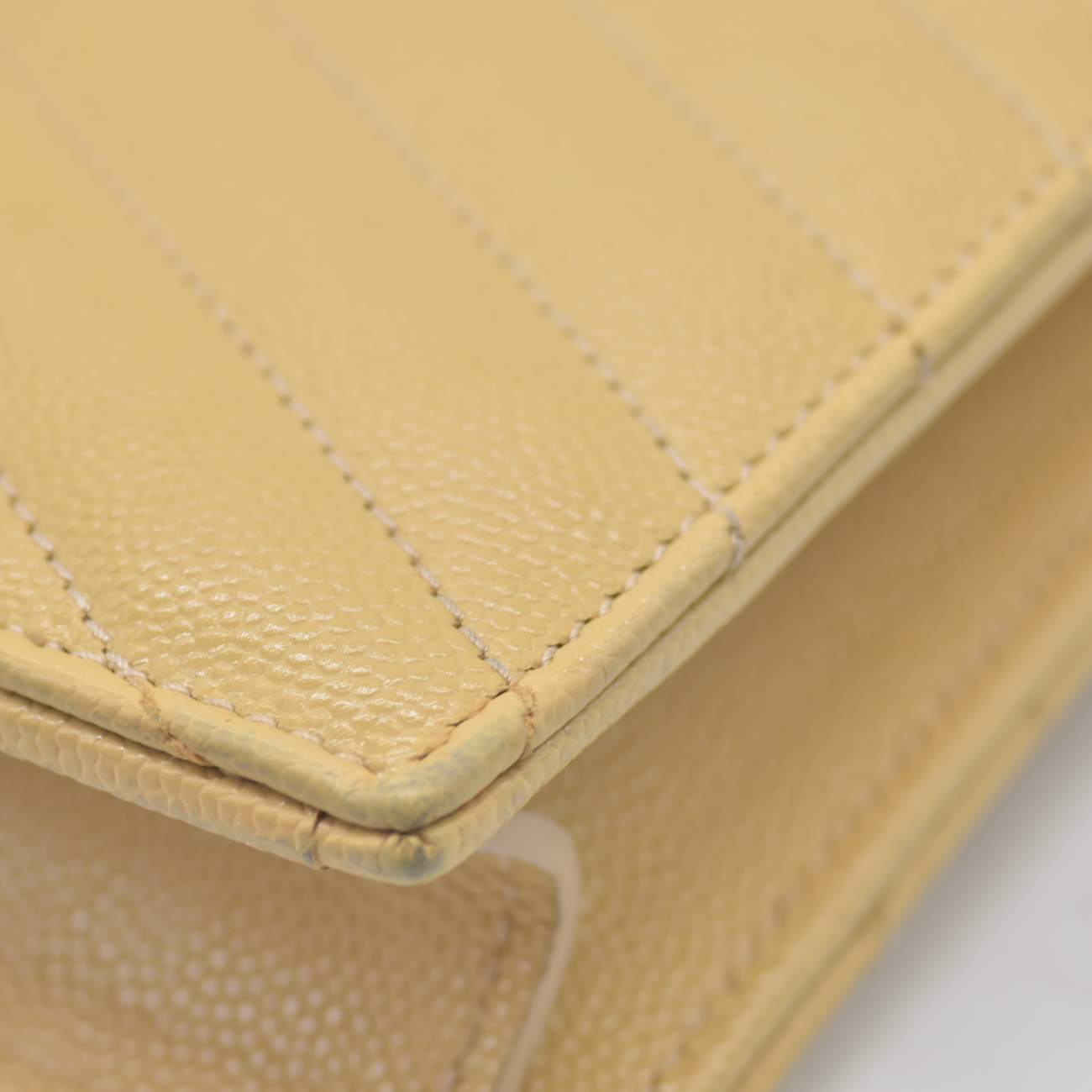 $1190 Saint Laurent Grain De Poudre Matelasse Chevron Monogram Envelope Chain Wallet Light Chartreuse
