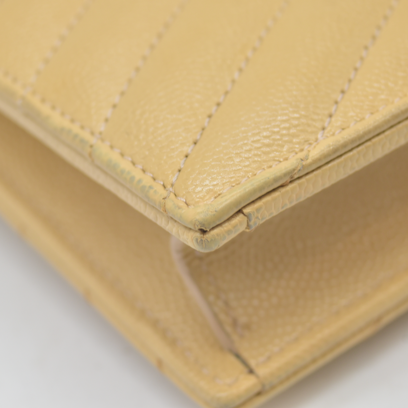 $1190 Saint Laurent Grain De Poudre Matelasse Chevron Monogram Envelope Chain Wallet Light Chartreuse