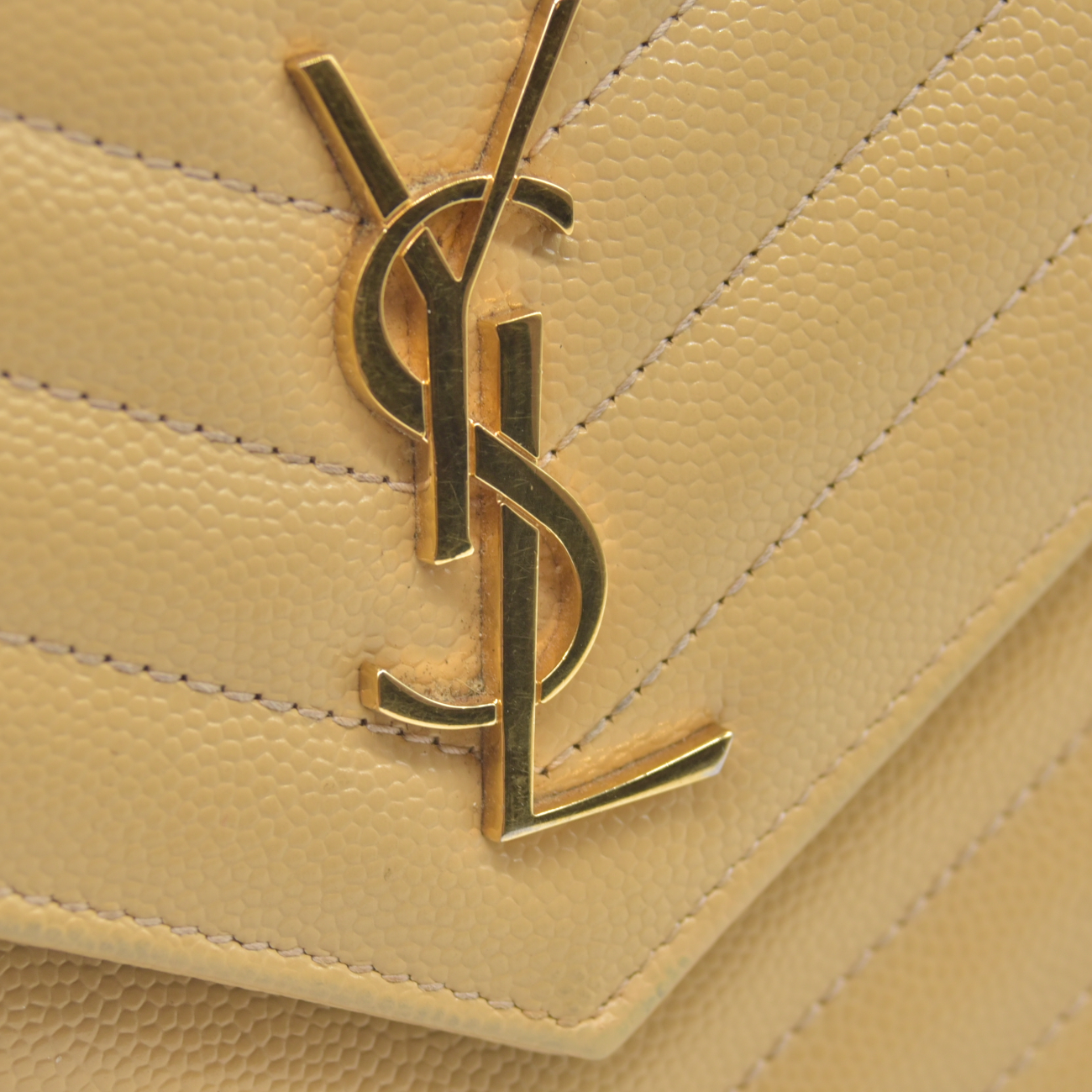$1190 Saint Laurent Grain De Poudre Matelasse Chevron Monogram Envelope Chain Wallet Light Chartreuse