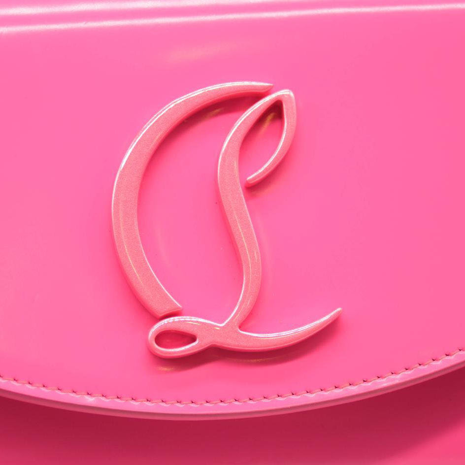 CHRISTIAN LOUBOUTIN LOUBI54 LEATHER WALLET ON A CHAIN FLUO PINK