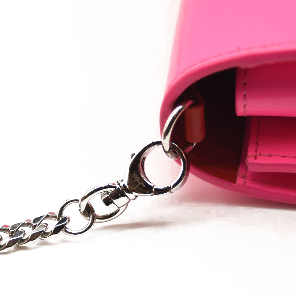 CHRISTIAN LOUBOUTIN LOUBI54 LEATHER WALLET ON A CHAIN FLUO PINK