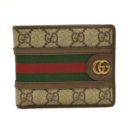 GUCCI Ophidia GG Logo PVC Leather Bifold Wallet Beige