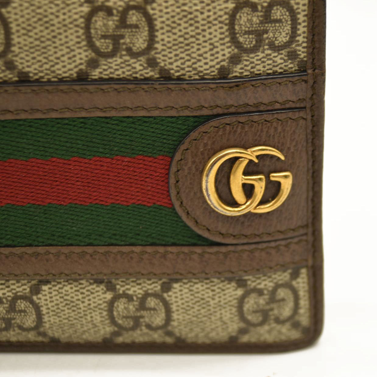 GUCCI Ophidia GG Logo PVC Leather Bifold Wallet Beige