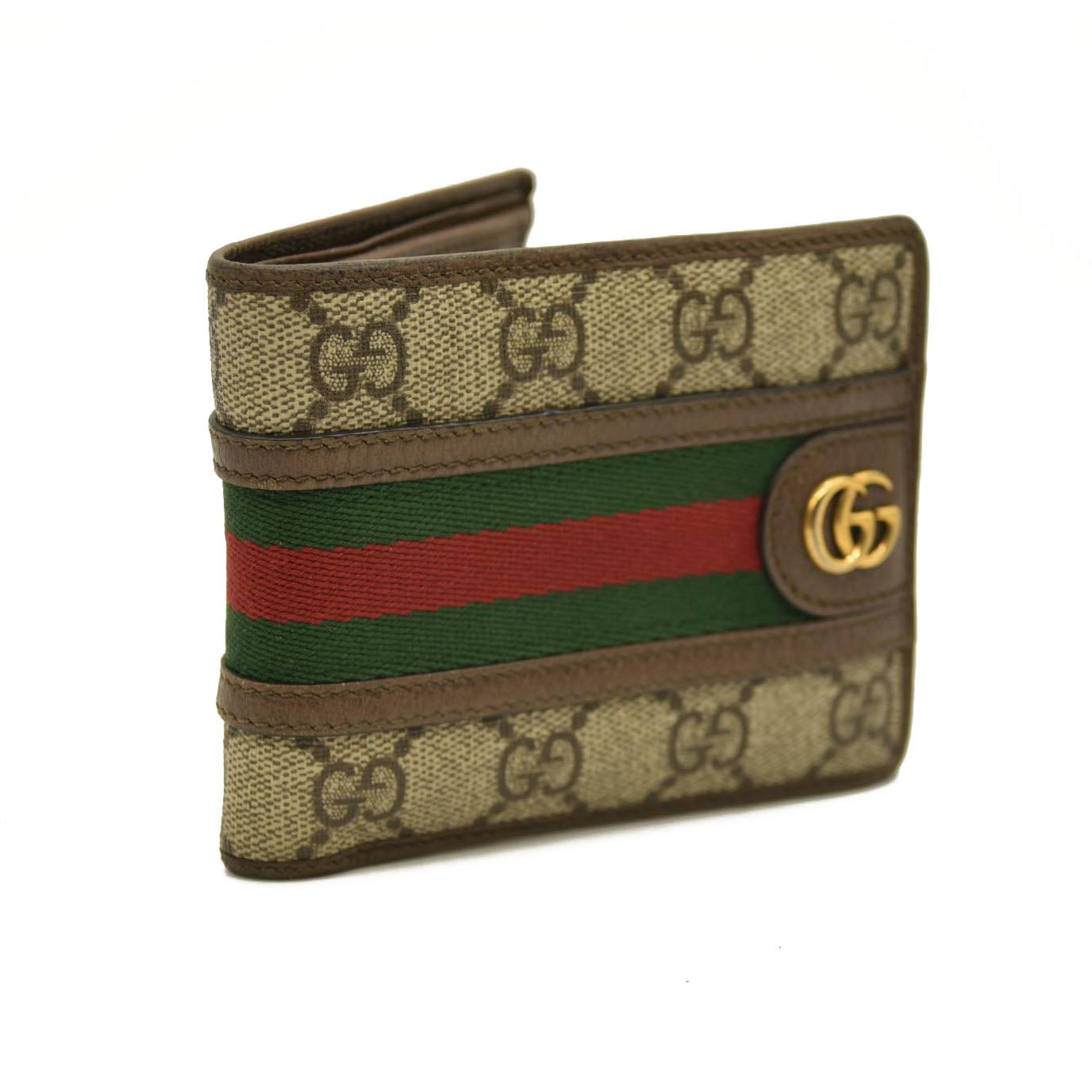 GUCCI Ophidia GG Logo PVC Leather Bifold Wallet Beige