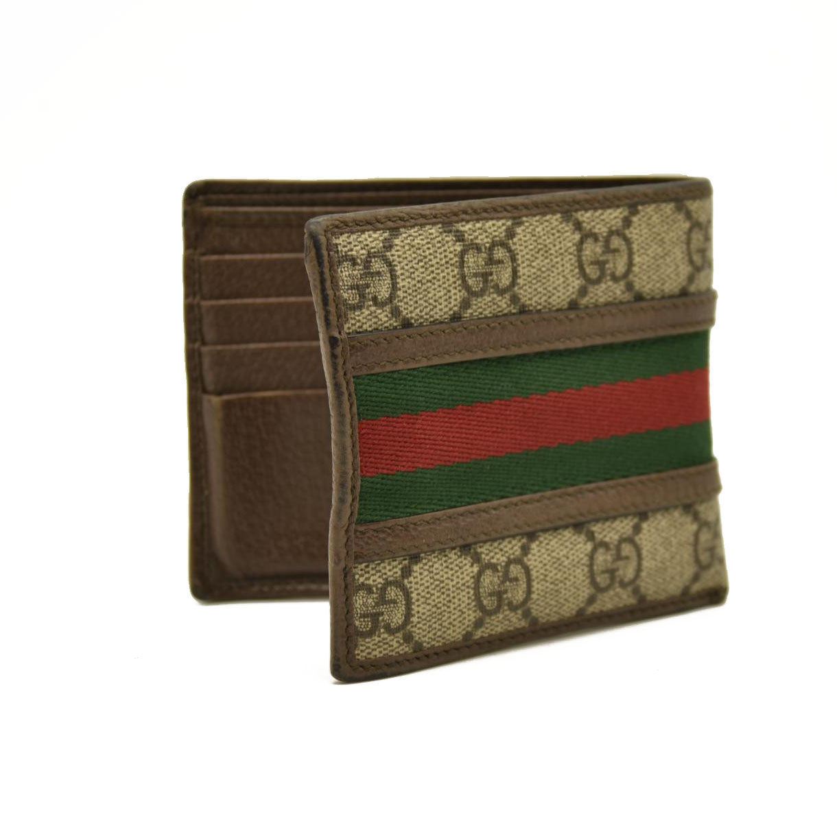 GUCCI Ophidia GG Logo PVC Leather Bifold Wallet Beige