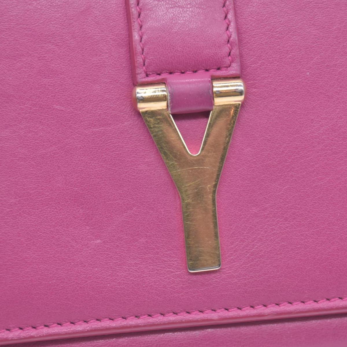 $400 Saint Laurent Classic Y Compact Trifold Wallet Fuchsia CONSIGNMENT 10021149