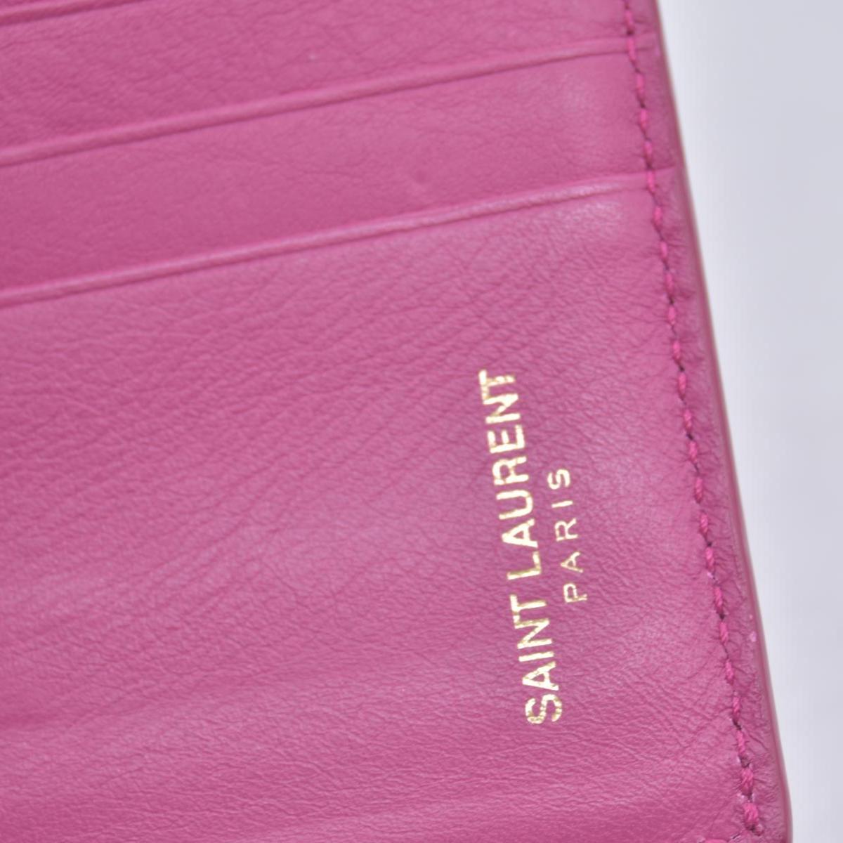 $400 Saint Laurent Classic Y Compact Trifold Wallet Fuchsia CONSIGNMENT 10021149