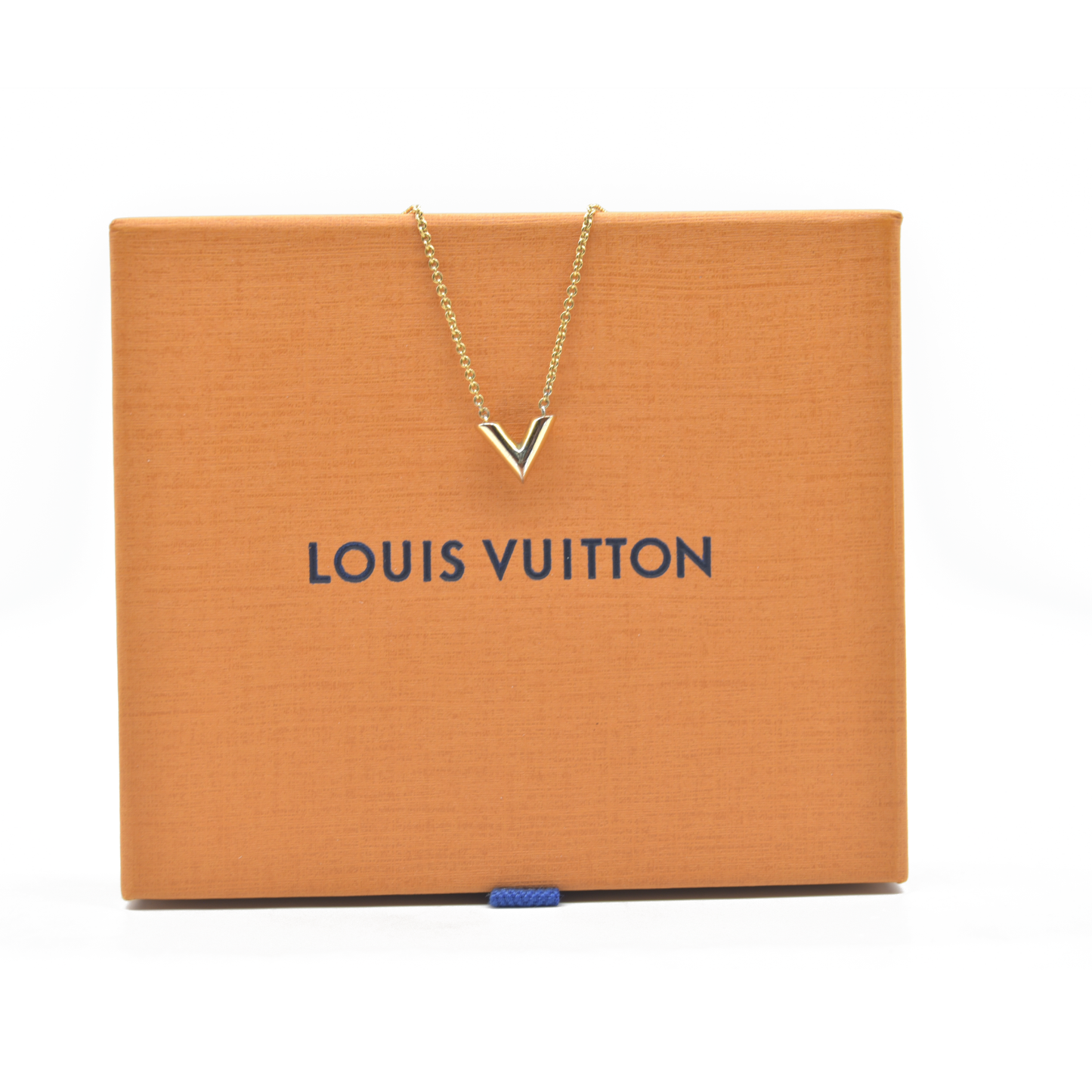$505 LOUIS VUITTON V Essentials Necklace Gold Chain Necklace 2016 OB1116