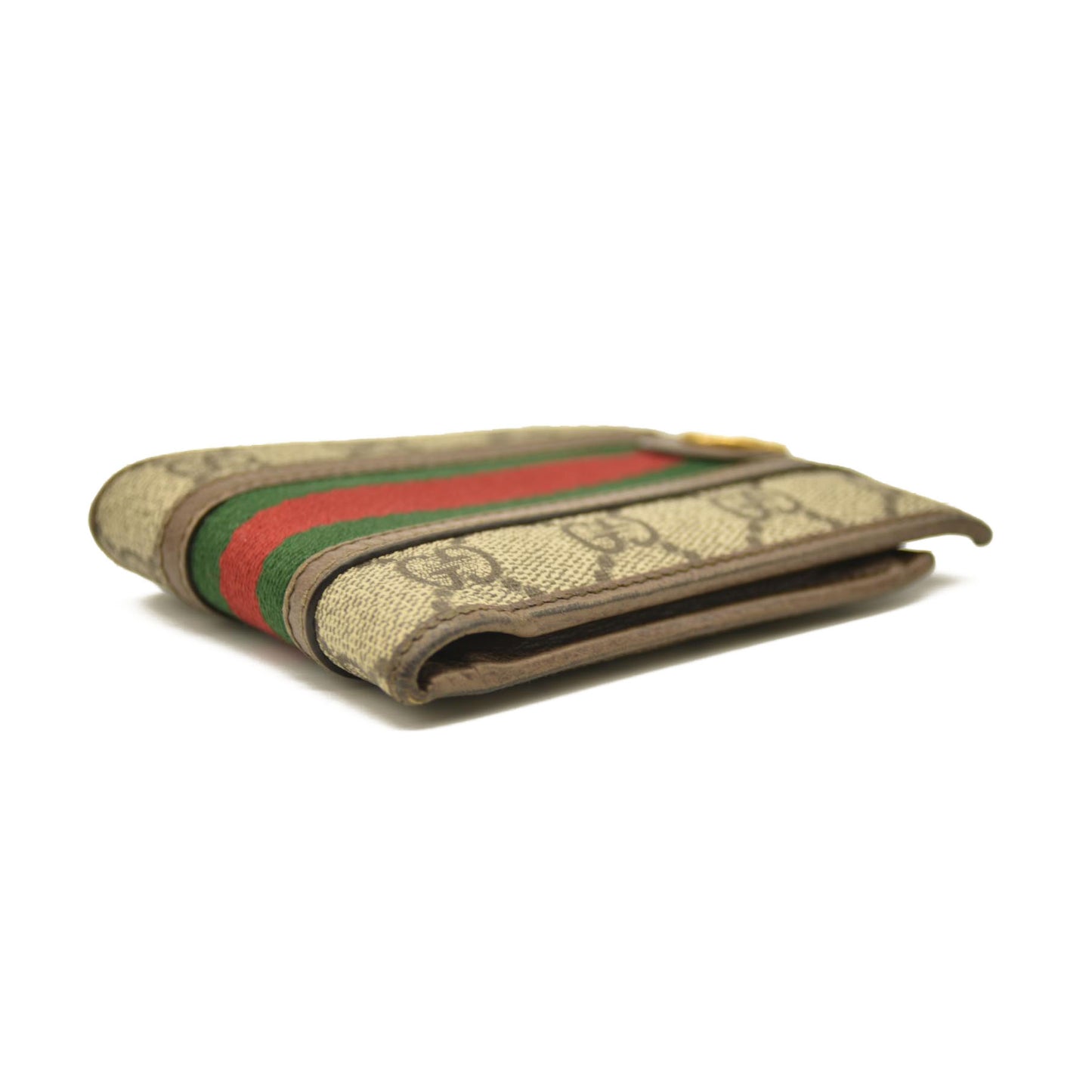 GUCCI Ophidia GG Logo PVC Leather Bifold Wallet Beige