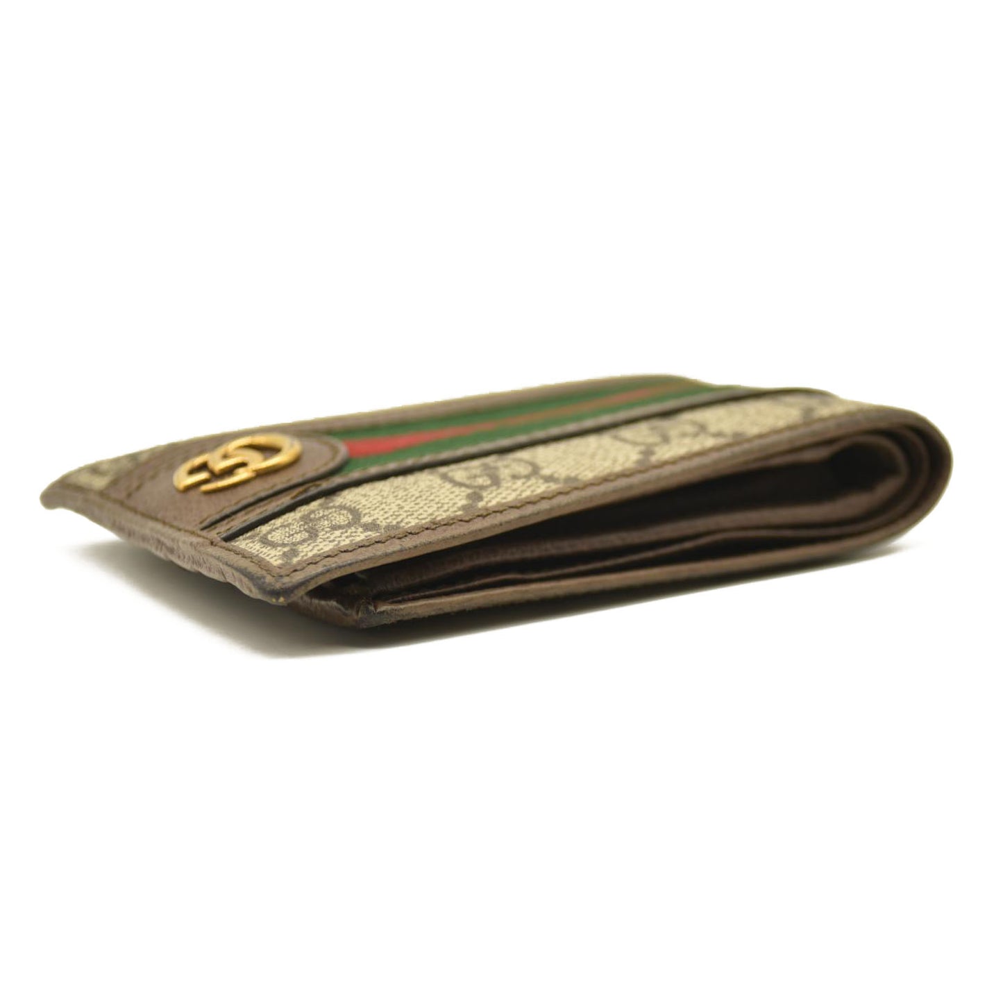 GUCCI Ophidia GG Logo PVC Leather Bifold Wallet Beige