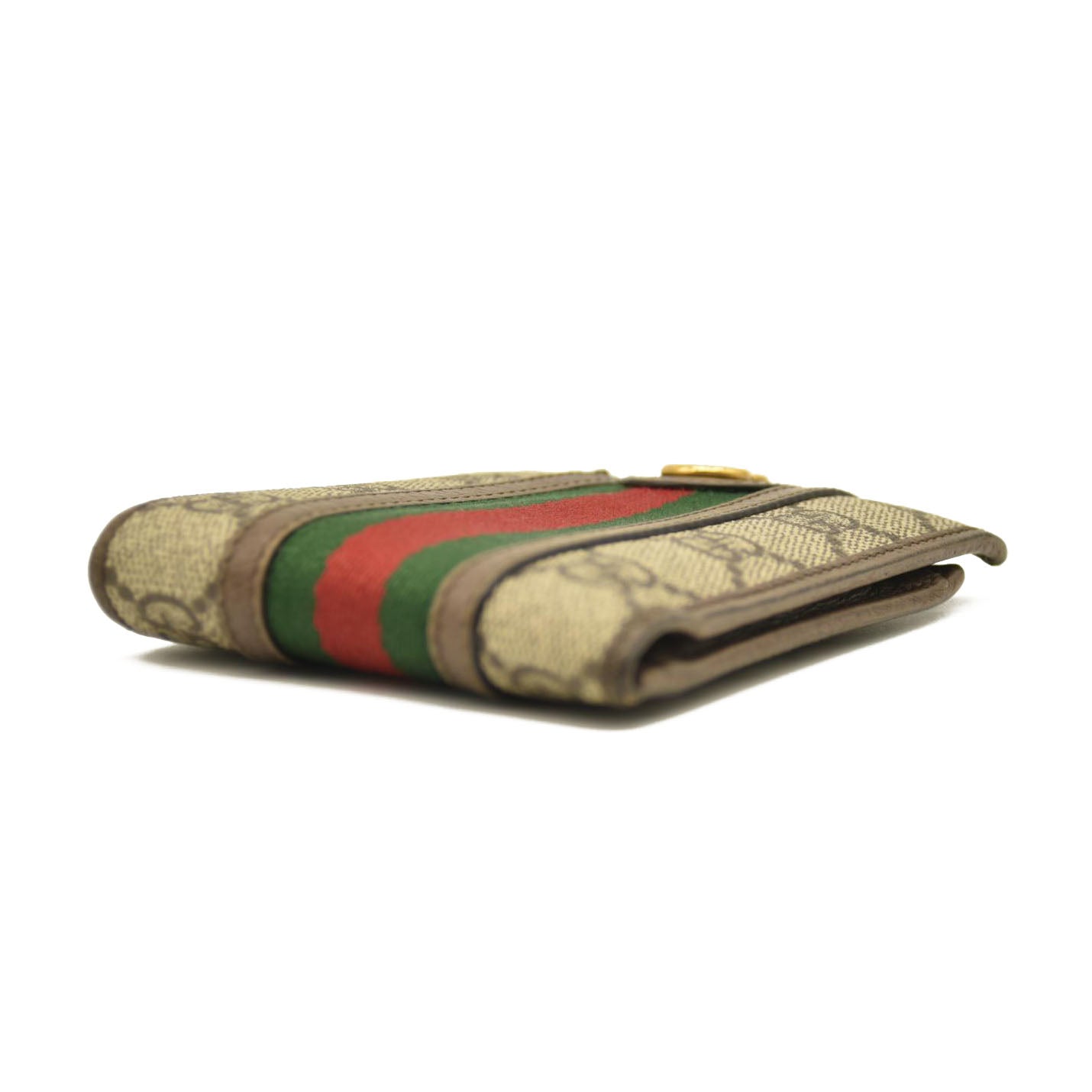 GUCCI Ophidia GG Logo PVC Leather Bifold Wallet Beige
